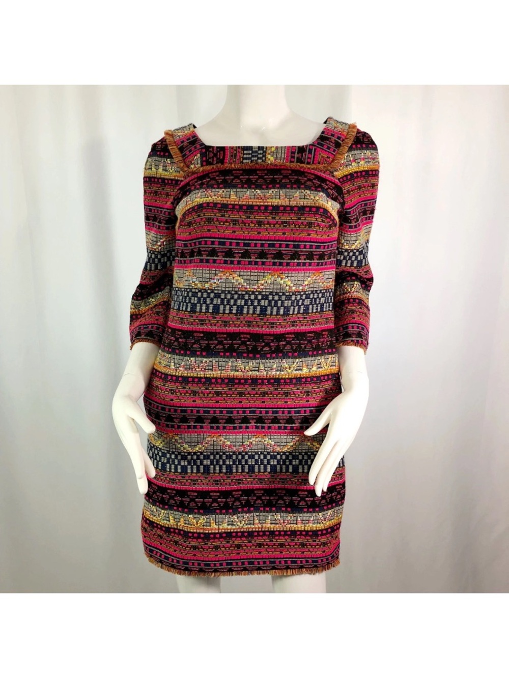 Trina Turk Striped Mini Dress in Pink, Black and Gold Tones